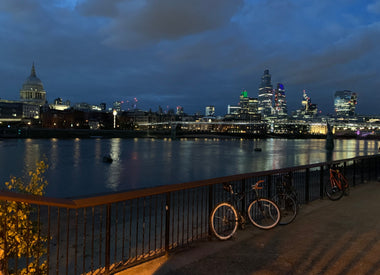 London skyline at night showing St. Pauls dome and the lights in the city