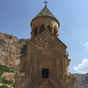 Armenian church with external stone staircase, part of Noravank Momastery in Armenia
