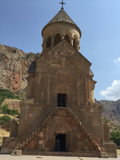 Armenian church with external stone staircase, part of Noravank Momastery in Armenia