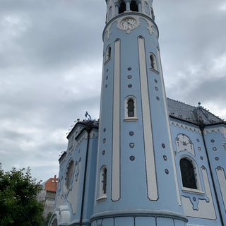 The tower of Church of St. Elizabeth known as the blue church in Bratislava, Slovakia