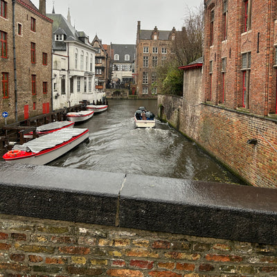 View from a bridge overlooking a canal in Bruges, Belgium