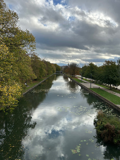 Reflective canal by the citadel in Lille, France