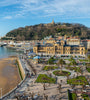 Aerial view of the Alderdi-Eder Park, the City Hall and the castle on Urgull hill in San Sebastian, Spain