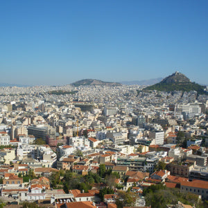 Cityscape view of Athens, Greece with Lycabettus hill in the background