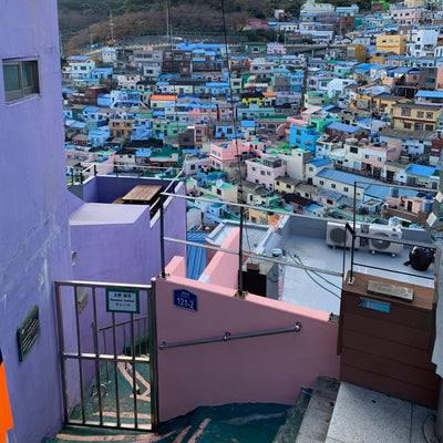 A hillside with the colourful houses of Gamcheon Cultural Village in Busan, South Korea