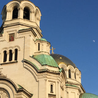 Multiple green domed Alexander Nevsky Cathedral in Sofia, Bulgaria