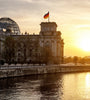 Reichstag building and Bundestag district in Berlin - Germany during sunset