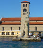 Harbour entrance in Rhodes with statue of stag on a column