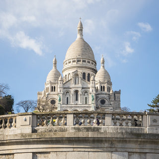 Sacré-Cœur Basilica, Paris, distinctive Romanesque-Byzantine style, dome, towers, striking white limestone 