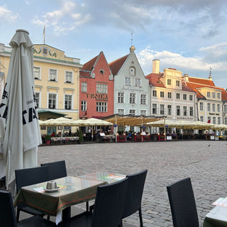 Colourful buildings surrounding the central square in Tallinn, Estonia