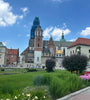 Gardens and cathedral of Wawel Royal Castle in Krakow, Poland